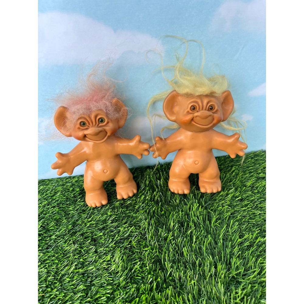 Vintage Uneeda Wishnik Troll Doll Lot Pink Yellow Hair 1960s Retro Collectibles